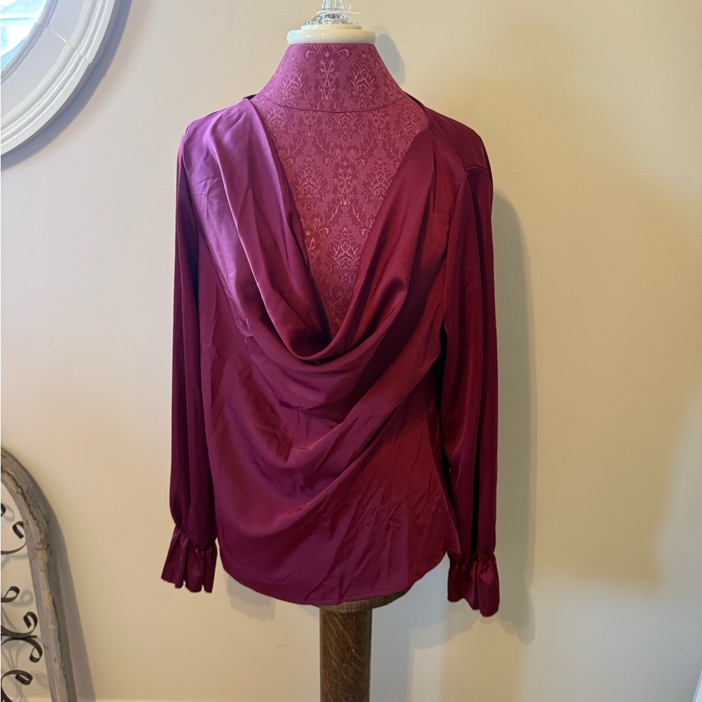SHEIN Women's Elegant Burgundy Drape Blouse